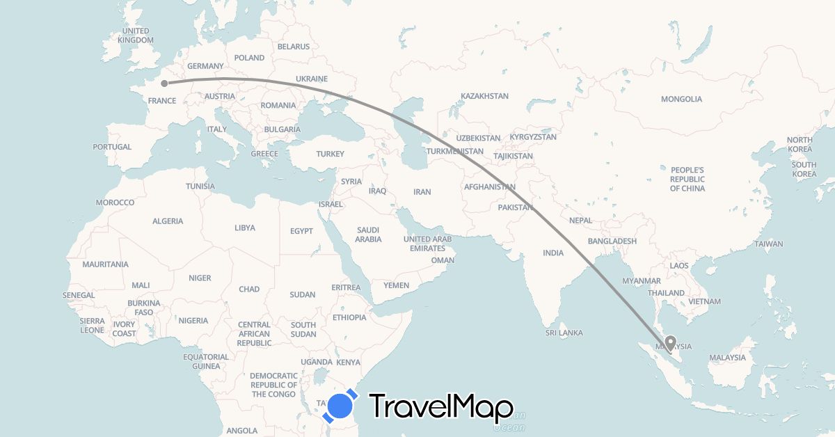 TravelMap itinerary: plane in France, Malaysia (Asia, Europe)